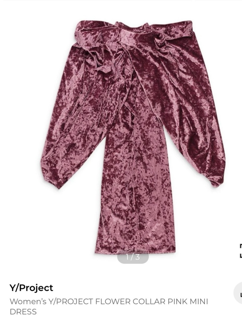 Y/Project Pink Crushed Velvet Mini Dress with Flower Collar